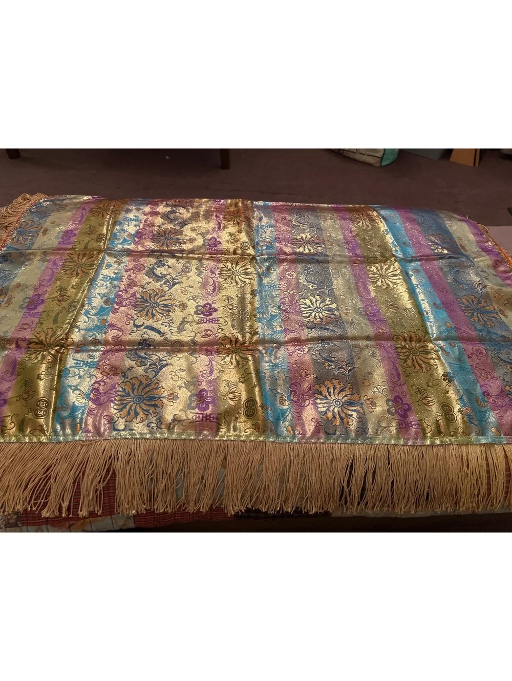 Vintage Decorative Brocade Table Runner with Fringe